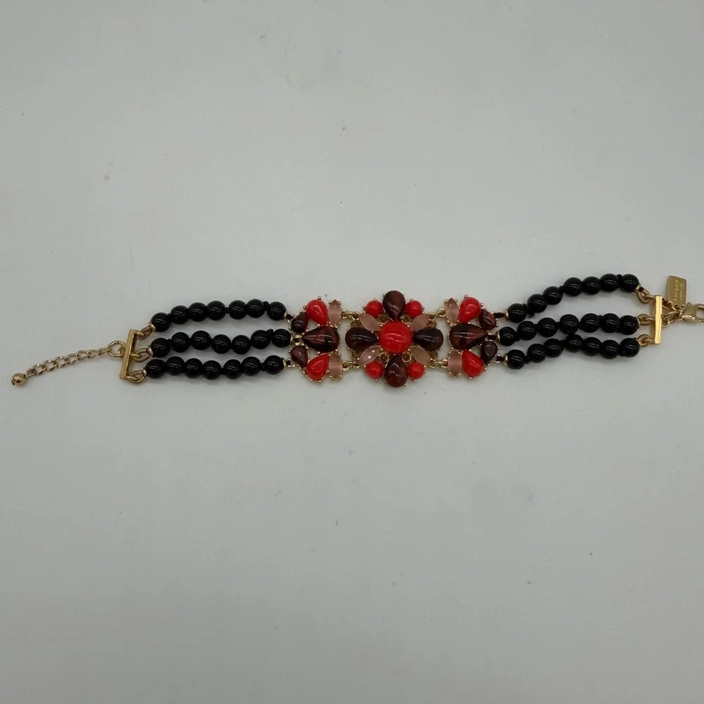 Kate Spade New York Burst Into Bloom Statement Bracelet Red Black Gold Tone - Picture 1 of 5